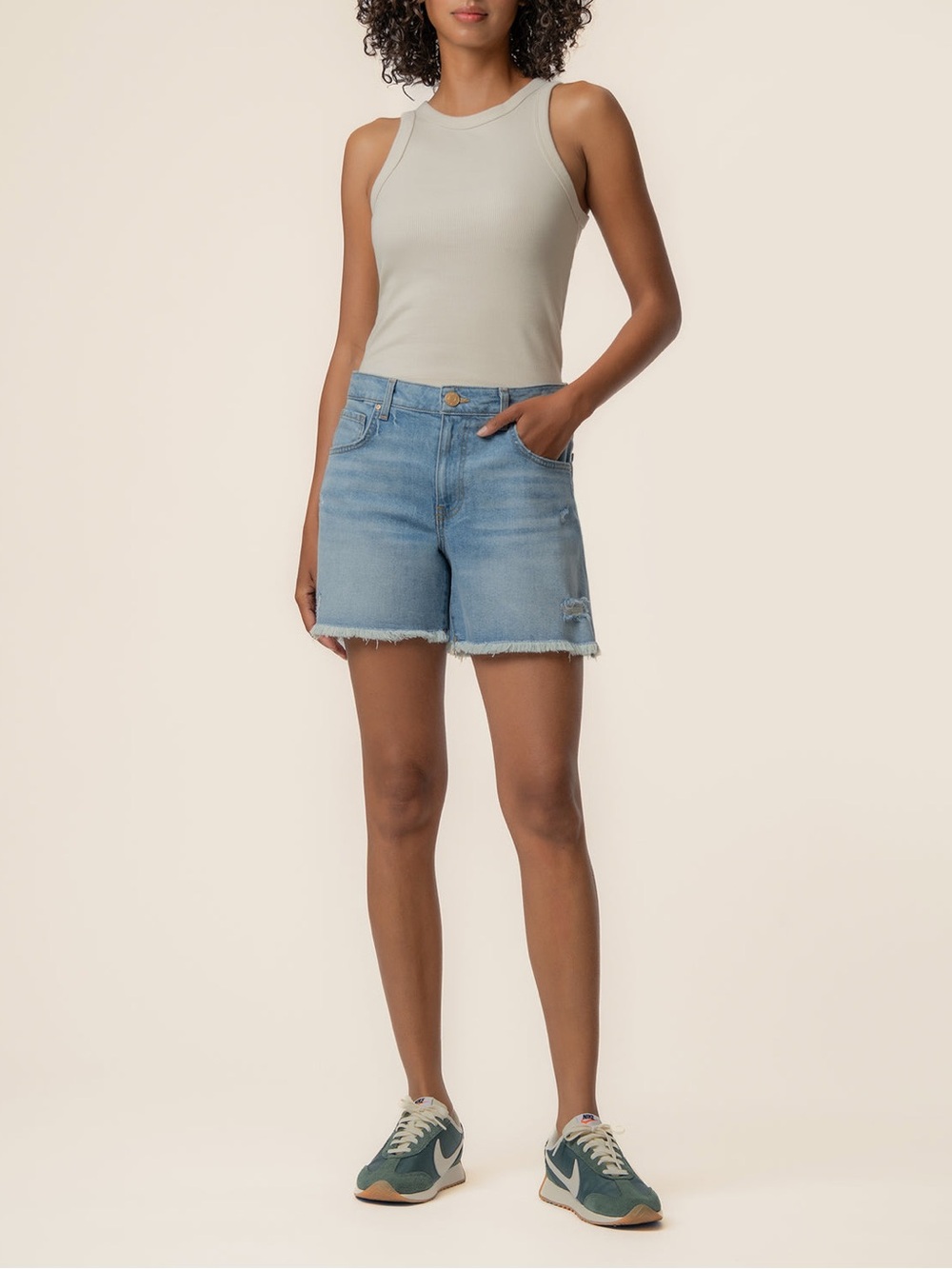 Kut from the Kloth Light Wash Frayed Hem Denim Shorts